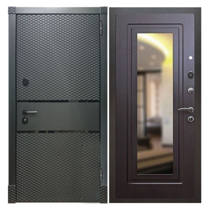 Дверь входная металлическая Great Doors Х15 Черный Кварц Зеркало Мини ФЛЗ-120 Венге