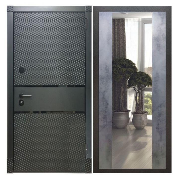 Дверь входная металлическая Great Doors Х15 Черный Кварц Зеркало Макси Бетон Темный