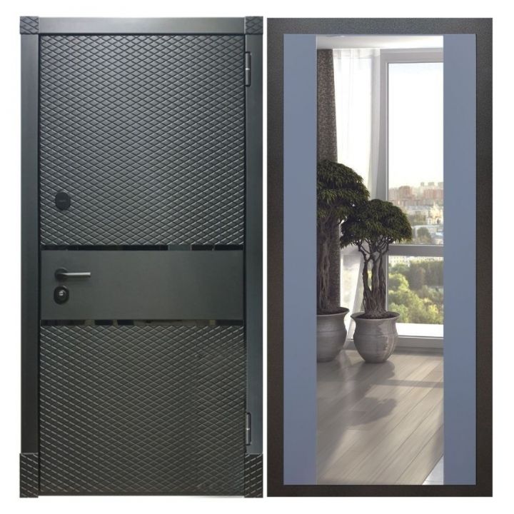 Дверь входная металлическая Great Doors Х15 Черный Кварц Зеркало Макси Силк Титан