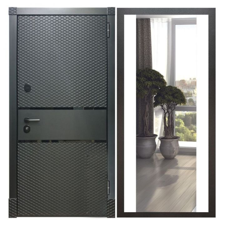 Дверь входная металлическая Great Doors Х15 Черный Кварц Зеркало Макси Белый Софт