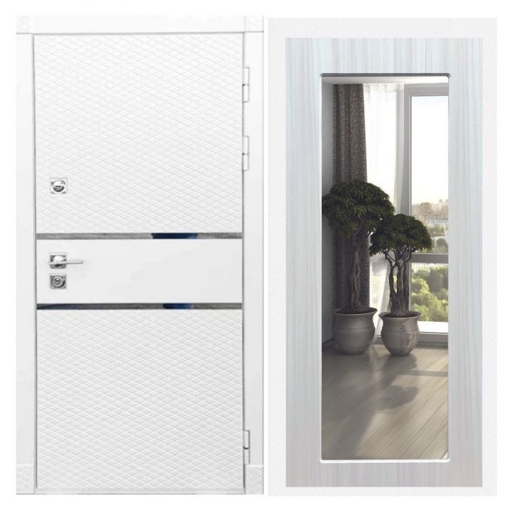 Дверь входная Great Doors Х15 Белый Софт Зеркало 18 Сандал Светлый
