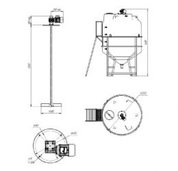 Схема. Емкость ЦКТ 5000 с патрубком 110 с лопастной Ж-Ж мешалкой в обрешетке