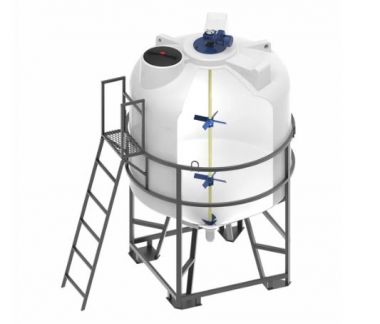 Емкость ЦКТ 5000 с патрубком 110 с трехъярусной лопастной Ж-Т мешалкой в обрешетке с лестницей
