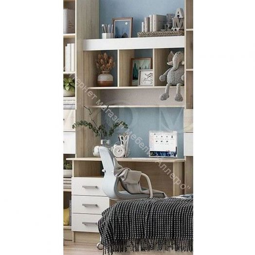 Стол письменный Мартина ЛДСП с надстройкой Белый глянец, Дуб Сонома