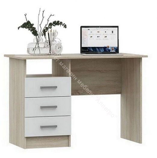 Стол письменный Мартина ЛДСП с надстройкой Белый глянец, Дуб Сонома