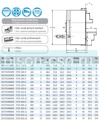 Польский токарный патрон 3735-250/8 БИЗОН DIN 55027 на конус