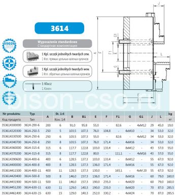 Токарный патрон BISON Польша 3614-250-6 DIN 55026 крепление со стороны кулачков