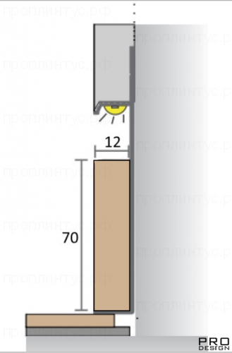 МДФ вставка в плинтус скрытого монтажа Pro Design 70 мм грунт под покраску
