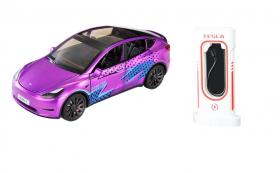Коллекционная модель Tesla Y Print метал с зарядной станцией свет, звук, все открывается 19 см. (92312)