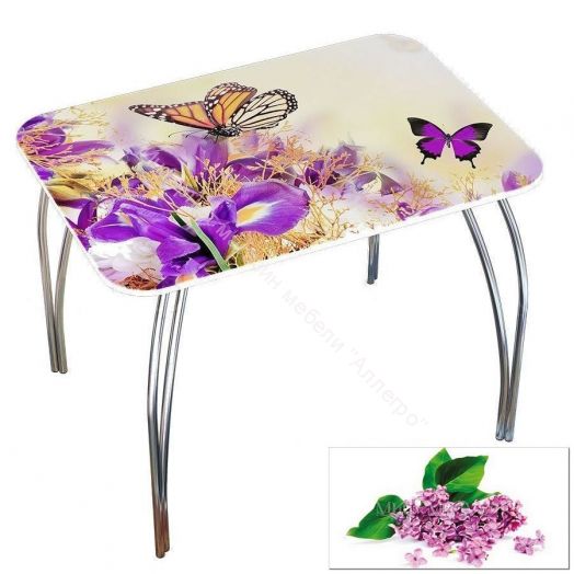 Стол обеденный прямоугольный 1000*670 фотопечать Сирень