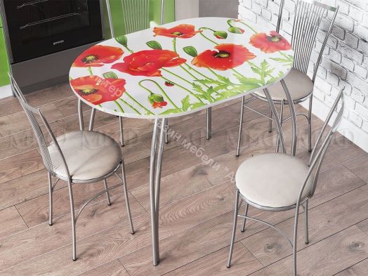 Стол обеденный овальный 1000*670 фотопечать Маки