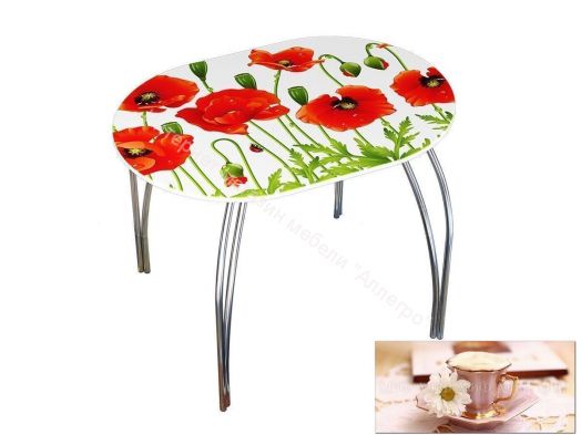 Стол обеденный овальный 1000*670 фотопечать Латте