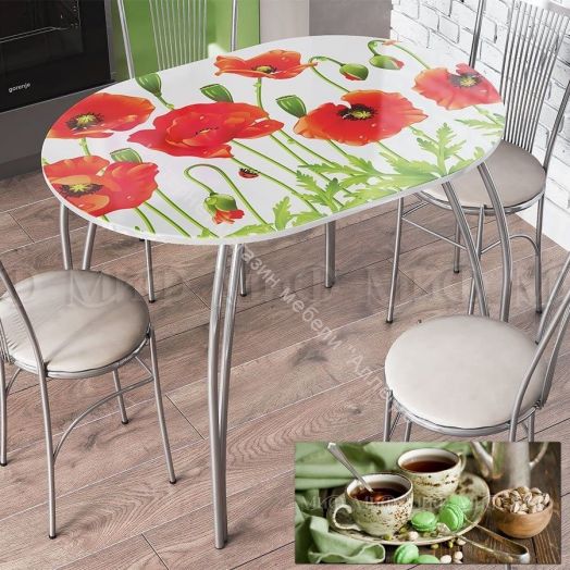 Стол обеденный овальный 1000*670 фотопечать Чёрный Чай