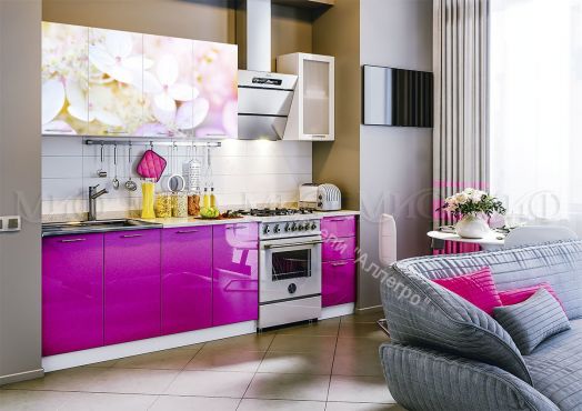 Кухня "Вишневый цвет" 2000 мм (Фотопечать)