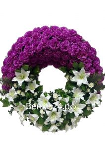 Ритуальный венок Круг из сиреневых гвоздик и лилии