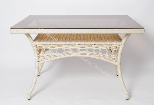 Стол FM-2001 120х85 белый искусственный ротанг/стекло