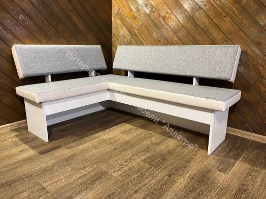 Кухонный уголок Парма белый, кожзам белый/рогожка серый