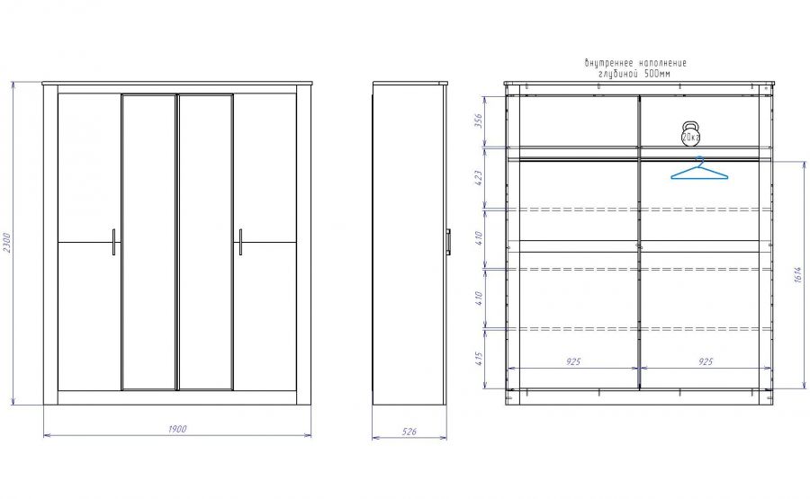 Шкаф 4-х дверный 2300  "Денвер"