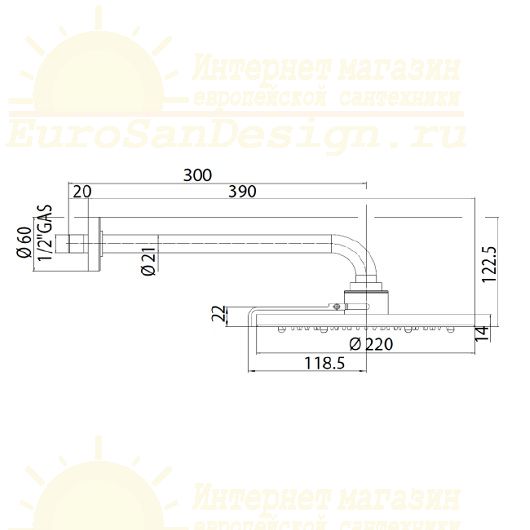 Верхний душ Bossini Nebulizair H19625G.030 хром схема 2