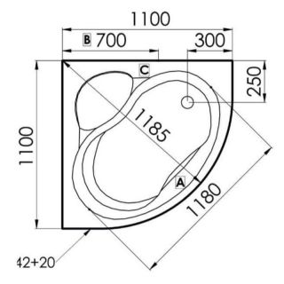 Künc vannası 110*110 sm Sümela | Türkiye cizgi