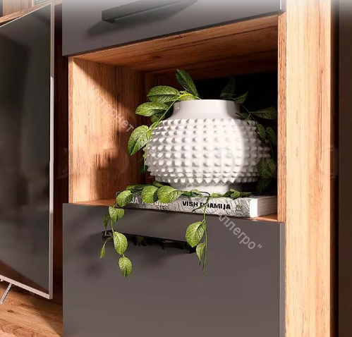 Гостиная "Мини-2" МДФ Графит/Дуб крафт