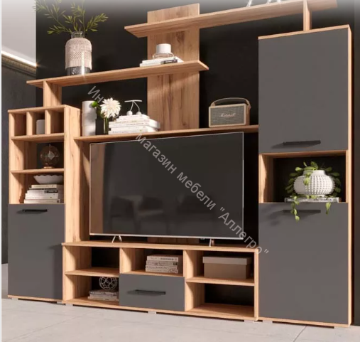 Гостиная "Мини-2" МДФ Графит/Дуб крафт