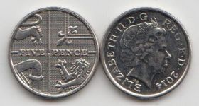 Великобритания 5 пенсов 2011-2015 UNC