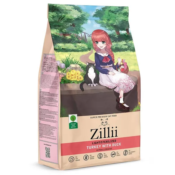 Сухой корм для стерилизованных кошек Zillii Light/Sterilized Turkey with Duck с индейкой и уткой