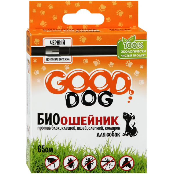 Ошейник от паразитов для собак Good Dog БИОошейник черный 65 см