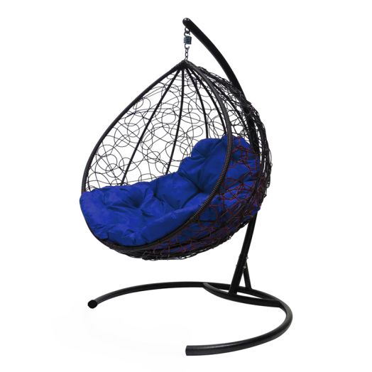 МГККР-14-10 Подвесное кресло КАПЛЯ с ротангом чёрное, синяя подушка