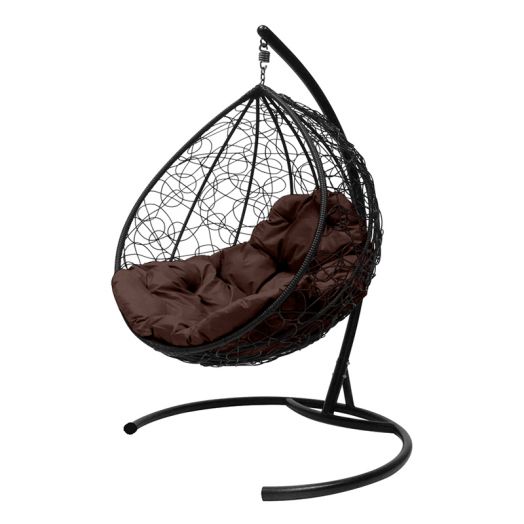 МГККР-14-05 Подвесное кресло КАПЛЯ с ротангом чёрное, коричневая подушка