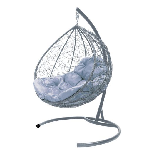 МГККР-13-09 Подвесное кресло КАПЛЯ с ротангом серое, серая подушка
