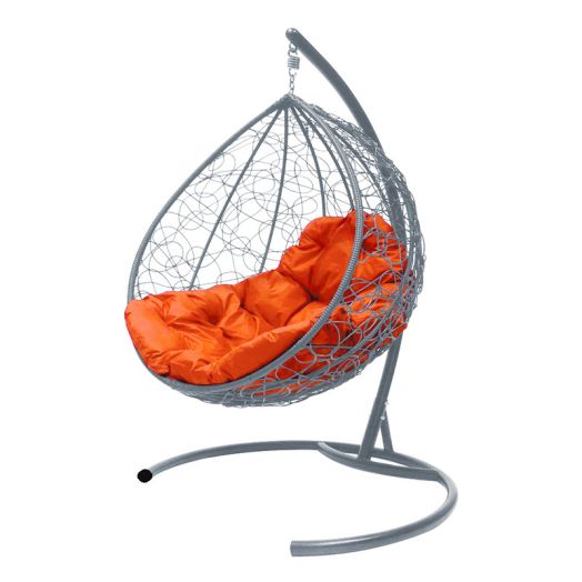 МГККР-13-07 Подвесное кресло КАПЛЯ с ротангом серое, оранжевая подушка