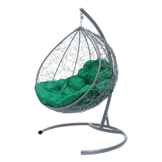 МГККР-13-04 Подвесное кресло КАПЛЯ с ротангом серое, зелёная подушка
