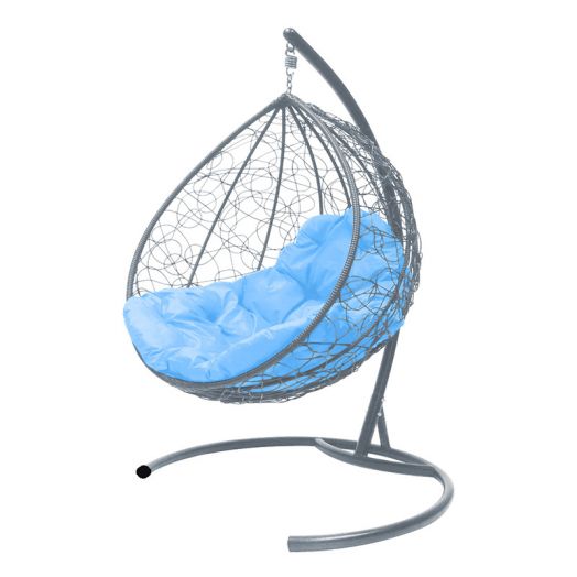 МГККР-13-03 Подвесное кресло КАПЛЯ с ротангом серое, голубая подушка