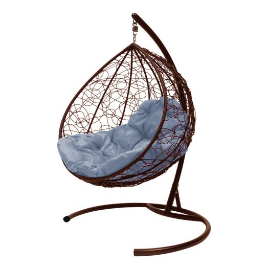 МГККР-12-09 Подвесное кресло КАПЛЯ с ротангом коричневое, серая подушка