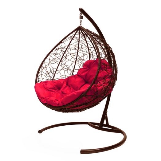 МГККР-12-06 Подвесное кресло КАПЛЯ с ротангом коричневое, красная подушка