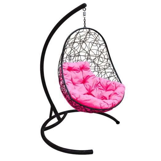 МГКОР-14-08 Подвесное кресло ОВАЛ с ротангом чёрное, розовая подушка