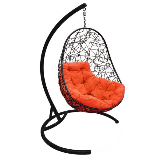 МГКОР-14-07 Подвесное кресло ОВАЛ с ротангом чёрное, оранжевая подушка