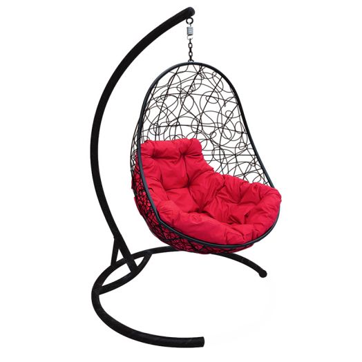 МГКОР-14-06 Подвесное кресло ОВАЛ с ротангом чёрное, красная подушка