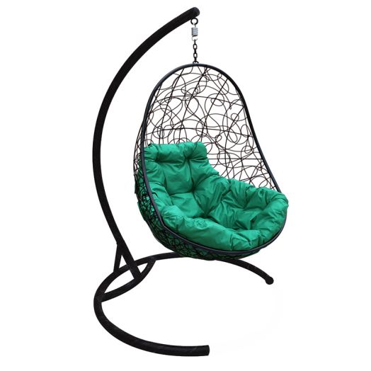 МГКОР-14-04 Подвесное кресло ОВАЛ с ротангом чёрное, зелёная подушка