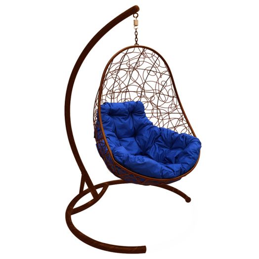 МГКОР-12-10 Подвесное кресло ОВАЛ с ротангом коричневое, синяя подушка