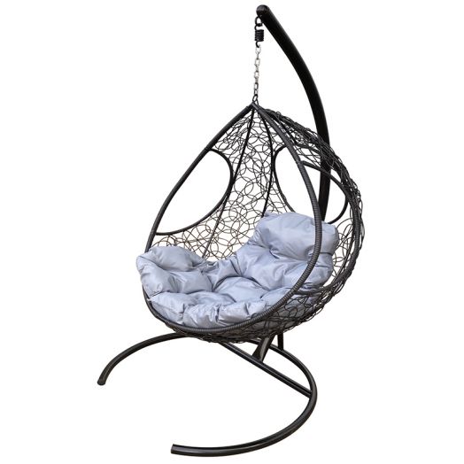 МГКДР-14-09 Подвесное кресло ДОЛЬКА с ротангом чёрное, серая подушка