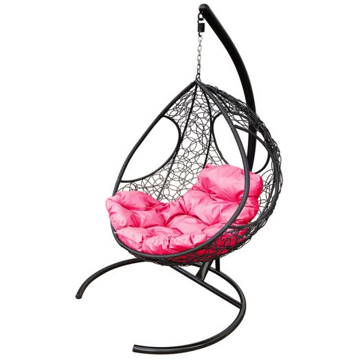 МГКДР-14-08 Подвесное кресло ДОЛЬКА с ротангом чёрное, розовая подушка