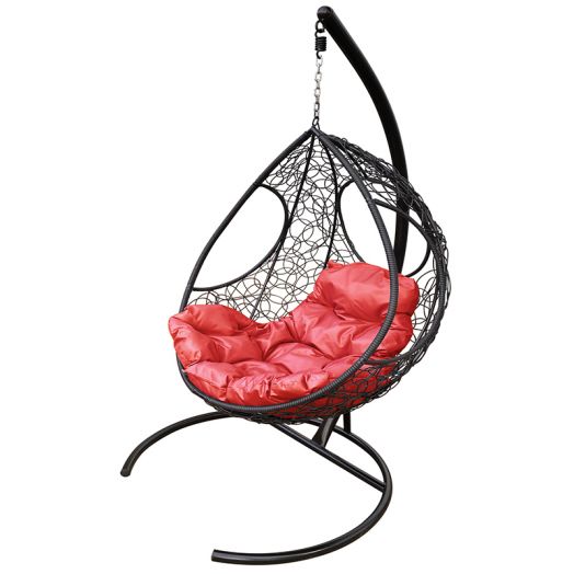 МГКДР-14-06 Подвесное кресло ДОЛЬКА с ротангом чёрное, красная подушка
