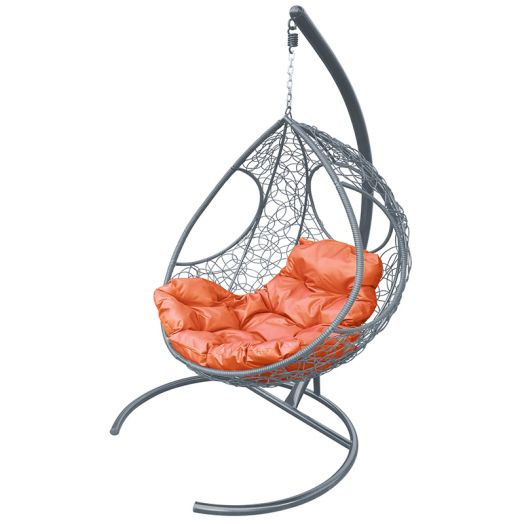МГКДР-13-07 Подвесное кресло ДОЛЬКА с ротангом серое, оранжевая подушка