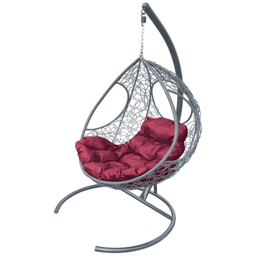 МГКДР-13-02 Подвесное кресло ДОЛЬКА с ротангом серое, бордовая подушка