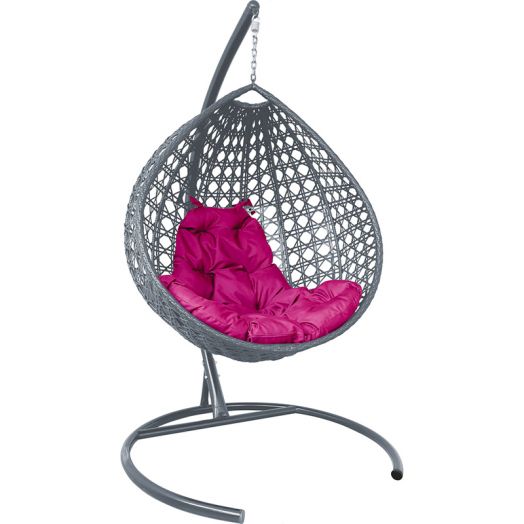 МГККЛР-13-08 Подвесное кресло КАПЛЯ ЛЮКС с ротангом серое, розовая подушка