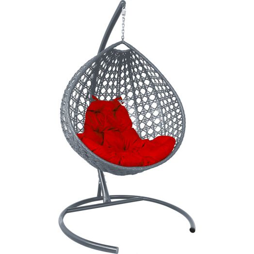 МГККЛР-13-06 Подвесное кресло КАПЛЯ ЛЮКС с ротангом серое, красная подушка