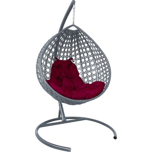 МГККЛР-13-02 Подвесное кресло КАПЛЯ ЛЮКС с ротангом серое, бордовая подушка